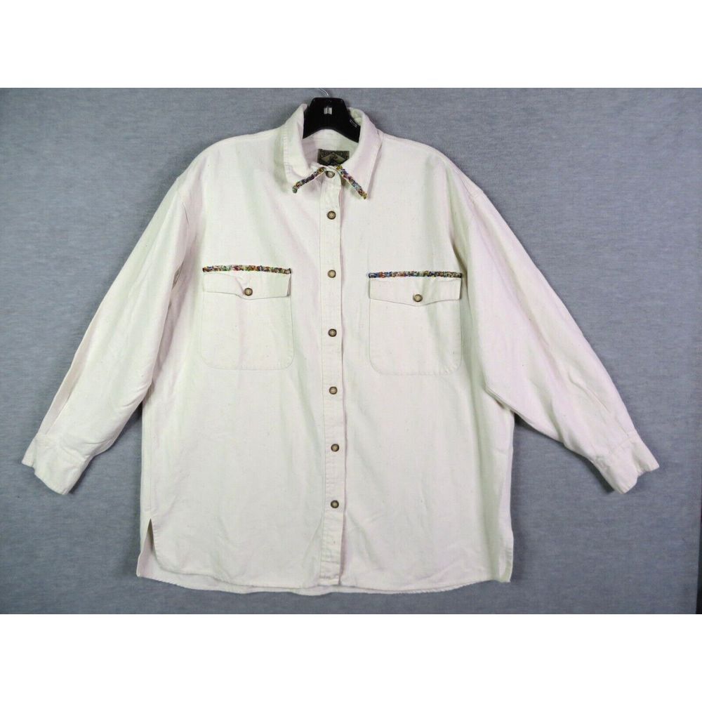 EXP Jeans Womens Shirt Large White‎ Silk Button Up Beaded Southwestern Rodeo VTG